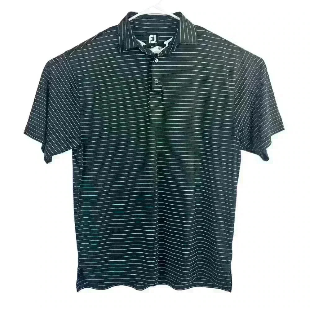 FootJoy Golf Polo Large Black with White Stripes West Lake - Athletic Fit‎